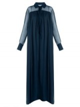 BY. BONNIE YOUNG Long-sleeved silk-chiffon gown ~ blue semi sheer gowns