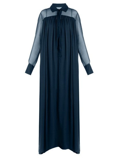 BY. BONNIE YOUNG Long-sleeved silk-chiffon gown ~ blue semi sheer gowns