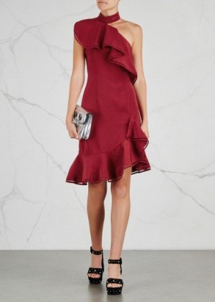 KEEPSAKE Lovers Holiday asymmetric mini dress ~ red one shoulder ruffle dresses