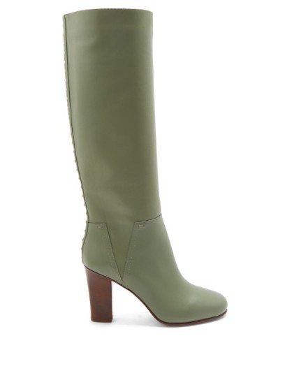 VALENTINO Lovestud Rockstud leather boots ~ sage-green knee high studded boot