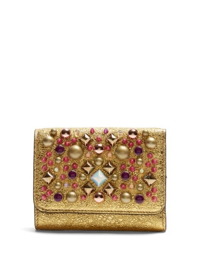 CHRISTIAN LOUBOUTIN Macaron tri-fold embellished leather wallet ~ gold metallic wallets