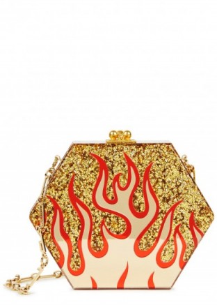 EDIE PARKER Macy Flames gold glittered box clutch ~ luxe evening bags