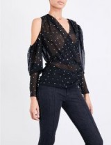 MAGDA BUTRYM Dresden off-the-shoulder silk-blend top / shimmering black tops