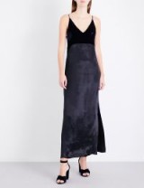 MAJE Ryck velvet and satin dress | blue slip dresses