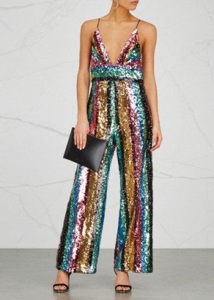 FREE PEOPLE Margarita striped sequinned jumpsuit ~ sparkling multi-coloured jumpsuits