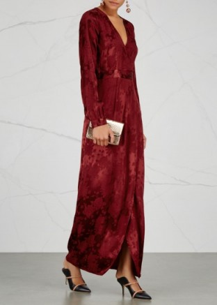 GESTUZ Marly floral-jacquard maxi dress ~ burgundy evening gowns