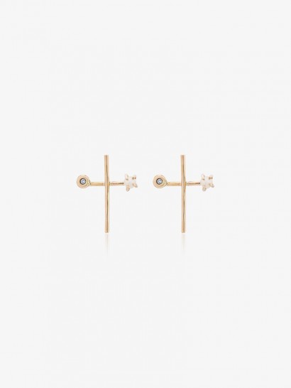 Melissa Joy Manning Diamond And Pearl Cross Earrings – luxe jewellery – crosses