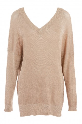 Topshop Metal Yarn V-Neck Longline Jumper | rose gold jumpers