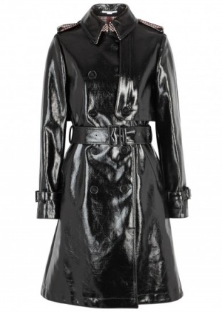 STELLA MCCARTNEY Michaela black belted trench coat ~ high shine coats ~ black faux patent leather