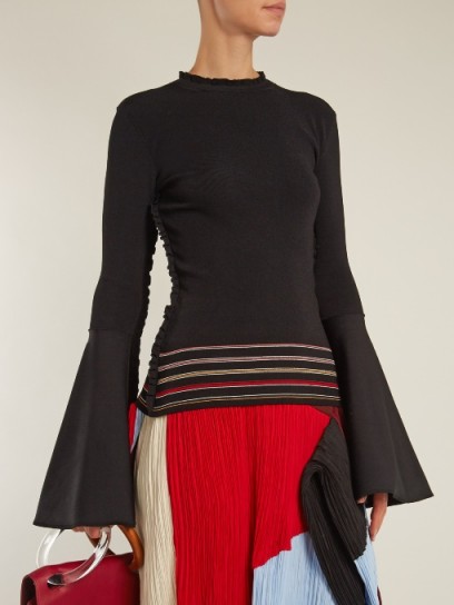 ROKSANDA Midori fluted-sleeves ribbed-knit sweater ~ elegant black tops