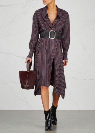 ISABEL MARANT Mila striped poplin shirt dress ~ chic wrap style asymmetric hemline dresses