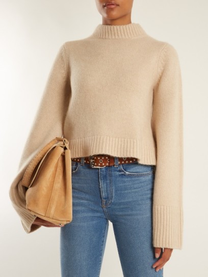 KHAITE Mirren high-neck cashmere sweater ~ luxe beige sweaters ~ wide sleeved jumpers