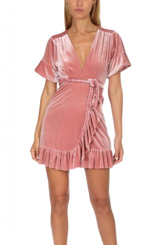 MISA Los Angeles Desma Velvet Dress | pink plunge front dresses