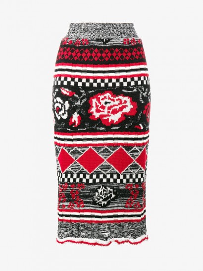 MSGM Rose Printed Fitted Skirt ~ mix print knitted skirts