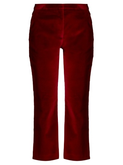 ALTUZARRA Nettie cropped kick-flare velvet trousers ~ red crop leg pants