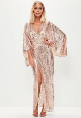 missguided nude premium embellished kimono dress / shiny shimmering maxi dresses