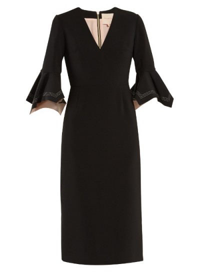 ROKSANDA Okoro V-neck fluted sleeves midi dress ~ chic lbd