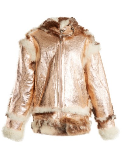 MARQUES’ALMEIDA Oversized-buckle shearling jacket ~ metallic rose-gold jackets ~ luxe outerwear