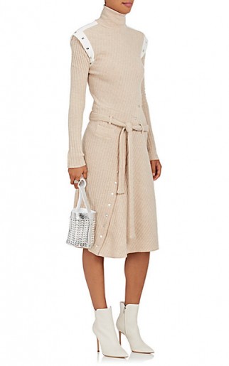 PACO RABANNE Rib-Knit Wool-Blend Belted Sweater Dress ~ high neck knitted dresses ~ knitwear