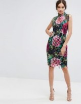 Paper Dolls High Neck Floral Crochet Lace Pencil Dress