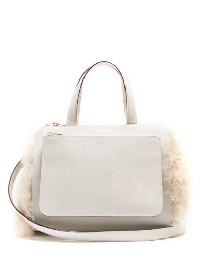 VALEXTRA Passepartout medium shearling-trimmed leather bag ~ ivory ...