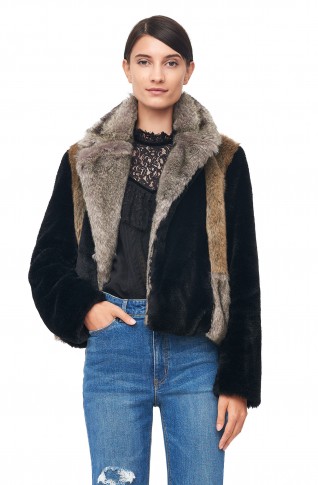 Rebecca Taylor PATCHED FAUX FUR COAT