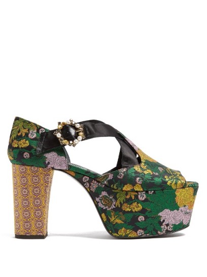 ERDEM Phillipa Rose-jacquard platform sandals ~ luxe floral green platforms