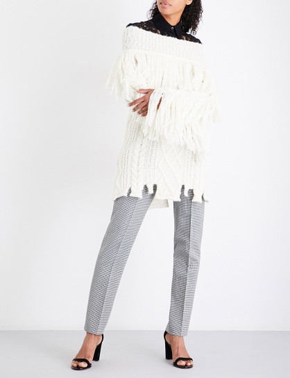 PHILOSOPHY DI LORENZO SERAFINI Off-the-shoulder alpaca-blend jumper | ivory bardot fringed jumpers | designer knitwear