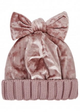 FEDERICA MORETTI Pink wool and velvet beanie ~ pretty pink beanies ~ bow embellished hats ~ winter accessories