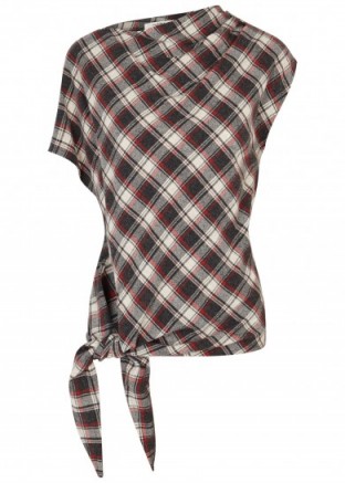 ISABEL MARANT ÉTOILE Piy asymmetric checked wool blend top / check print tops