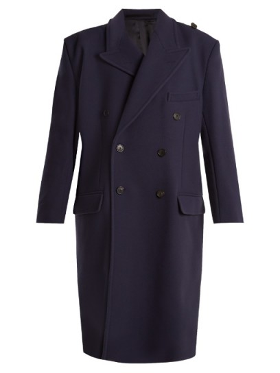 BALENCIAGA Pulled double-breasted coat ~ navy oversized winter coats