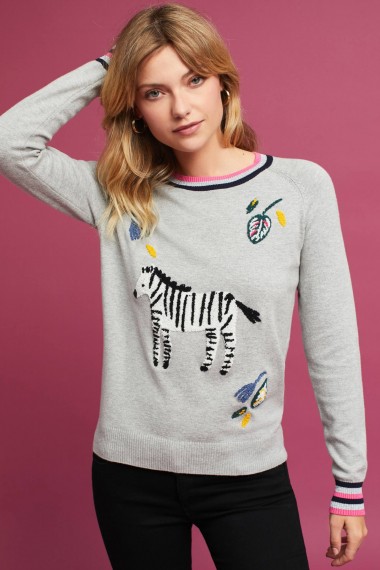 Anthropologie Quinn Zebra Jumper | grey animal applique jumpers | cute knitwear