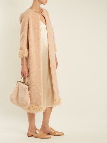 SHRIMPS Ramsey collarless faux-shearling coat ~ blush-pink fur coats ~ luxe outerwear