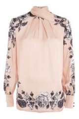 TOPSHOP Reverse Bow Neck Blouse by Boutique / rose-pink floral blouses