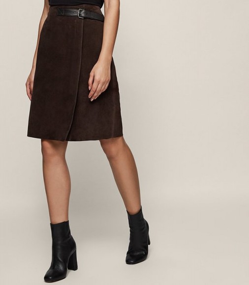 Reiss RILEY SUEDE A-LINE SKIRT CHOCOLATE ~ dark brown skirts