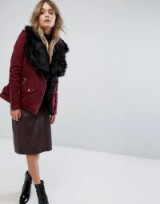 River Island Unlined Aviator Jacket / faux-fur collar jackets / oxblood-red