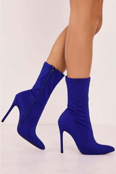 IN THE STYLE ROANNA COBALT BLUE LYCRA SOCK HEELED BOOT ~ stiletto heel ankle boots