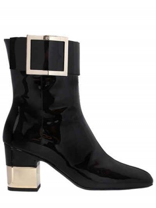 ROGER VIVIER PODIUM PATENT LEATHER ANKLE BOOTS / black shiny boots