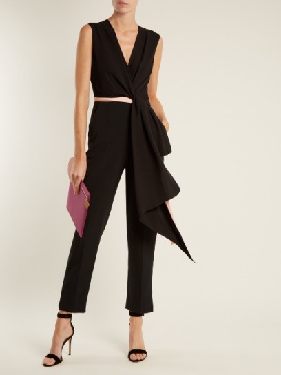 ROKSANDA Rokuro asymmetric draped-front cady jumpsuit ~ chic black jumpsuits