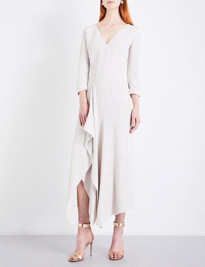 ROLAND MOURET Tetbury asymmetric crepe dress ~ ecru midi dresses