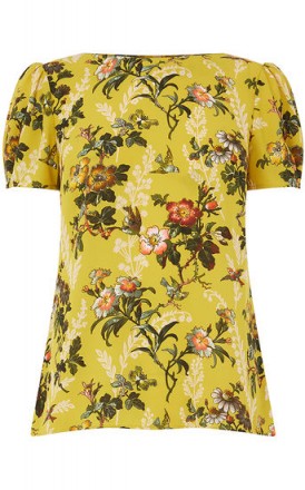 OASIS ROSETTI 40S SLEEVE TEE / yellow floral and bird print tees / pretty feminine tops