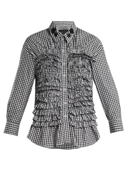 SIMONE ROCHA Ruffled-panel gingham cotton shirt ~ front ruffle shirts