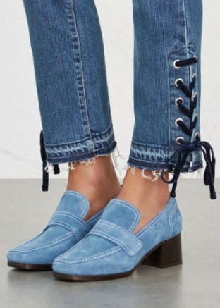 NICOLE SALDANA Sage light blue suede loafers