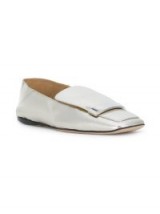 SERGIO ROSSI geometric metallic loafers / silver square toe flats