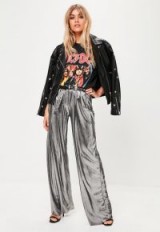 Missguided silver metallic wide leg trousers