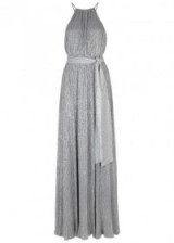 HALSTON HERITAGE Silver plissé gown / shimmering silver gowns