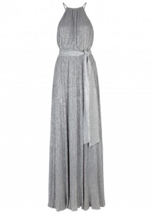 HALSTON HERITAGE Silver plissé gown / shimmering silver gowns