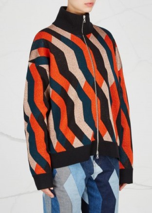 DRIES VAN NOTEN Tamras metallic wool blend cardigan ~ oversized geometric print cardigans