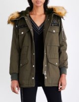 THE KOOPLES SPORT Patch-embroidered cotton parka coat / khaki green fur hood parkas / winter coat