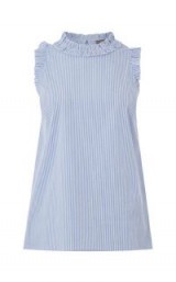 OASIS TICKING STRIPE RUFFLE NECK TOP